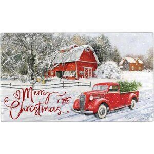 Merry Christmas Door Mat -Red Truck